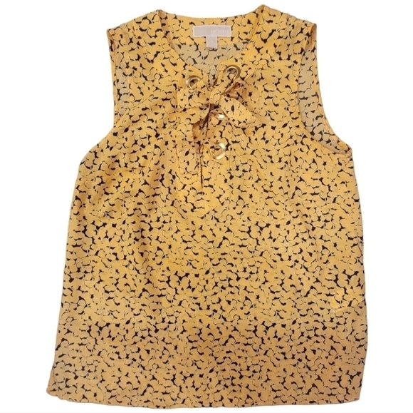 Michael Kors Mini Floral Lace Up Sleeveless Blouse Size Medium - Picture 2 of 6